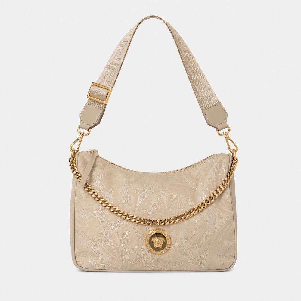 sale ebds 9/29 Versace Beige Shoulder Bag with Gold Chain and Medallion